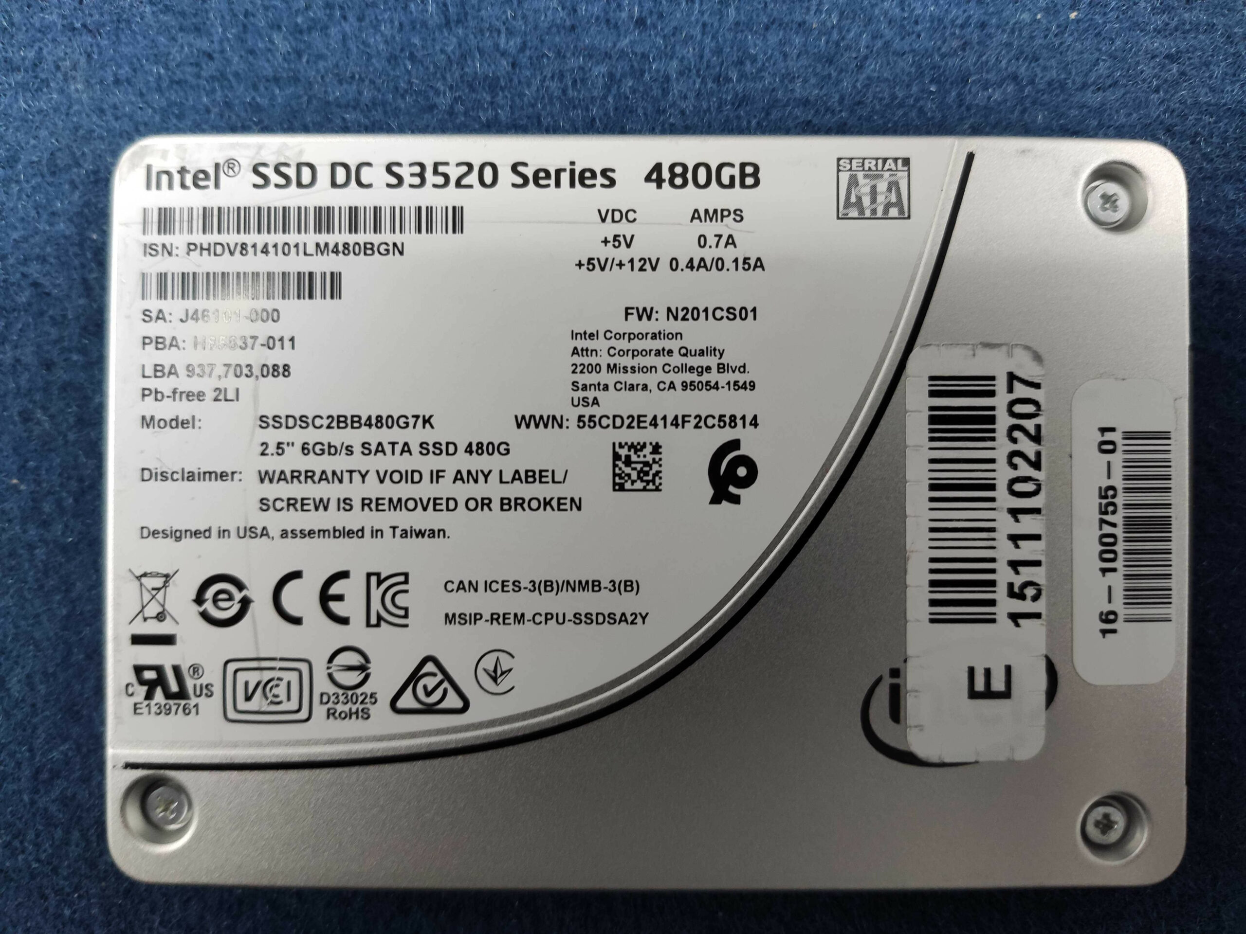 SSD - 480Go - Intel DC S3520 - Reconditionné