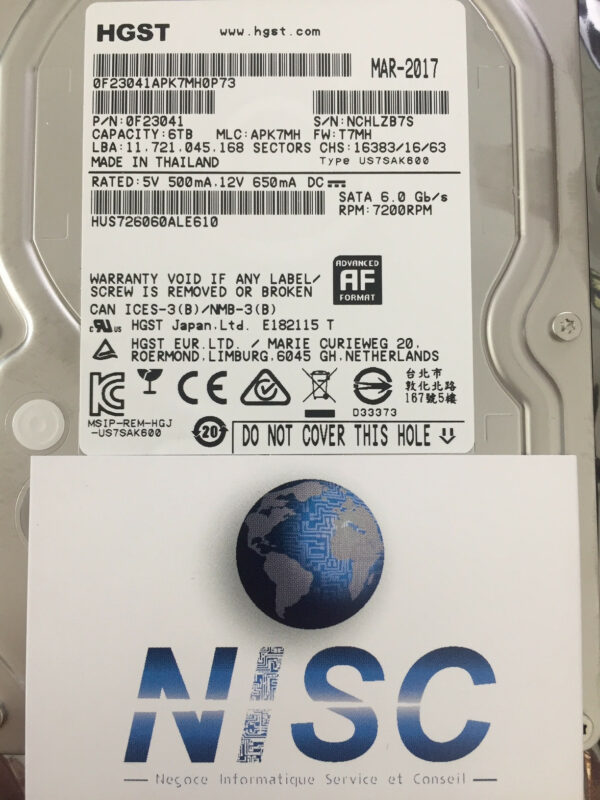 HGST - HDD 6To SATA 7.2K 3,5" Entreprise 0F23041 / HUS726060ALE610