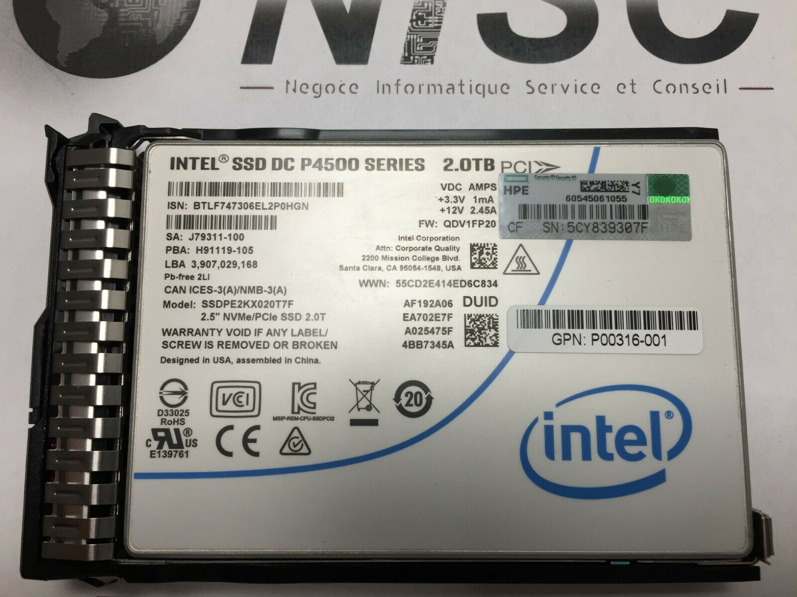 HP – SSD 2To NVMe/PCIe – P/N : P00411-001 – GEN 9/10 – Serveurs d