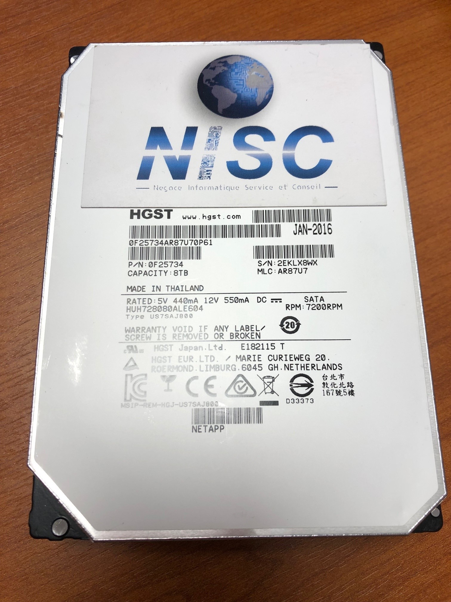 HGST - HDD 8To SATA 7.2K 3,5 Entreprise 0F25734 / HUH728080ALE604